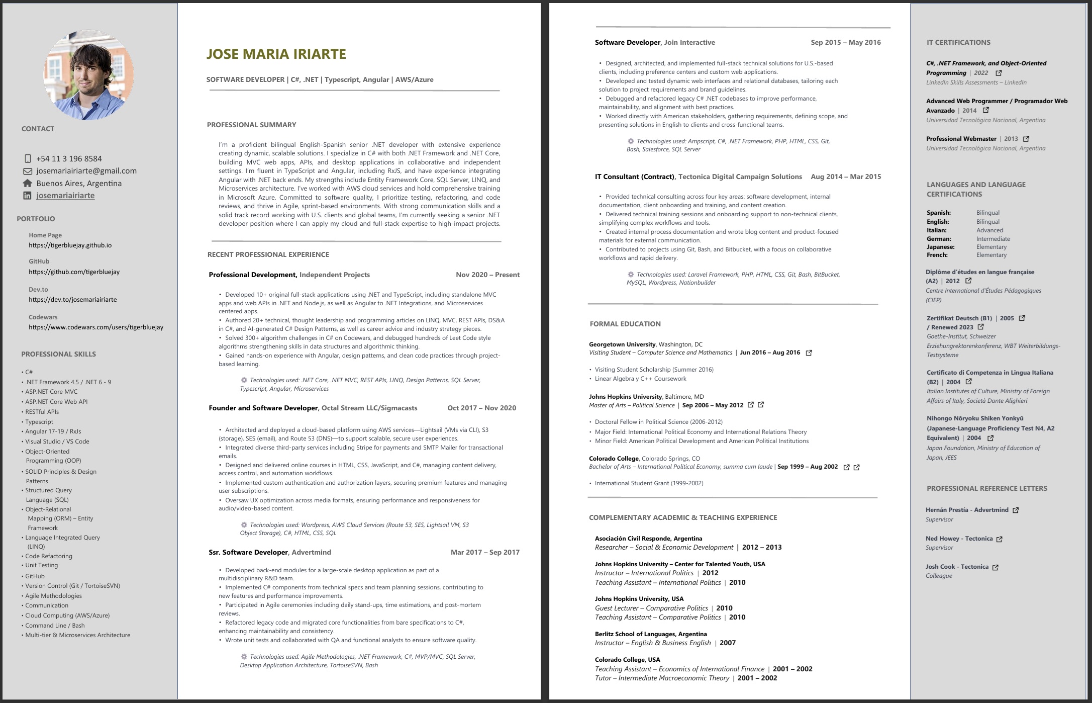 Curriculum Vitae of José María Iriarte