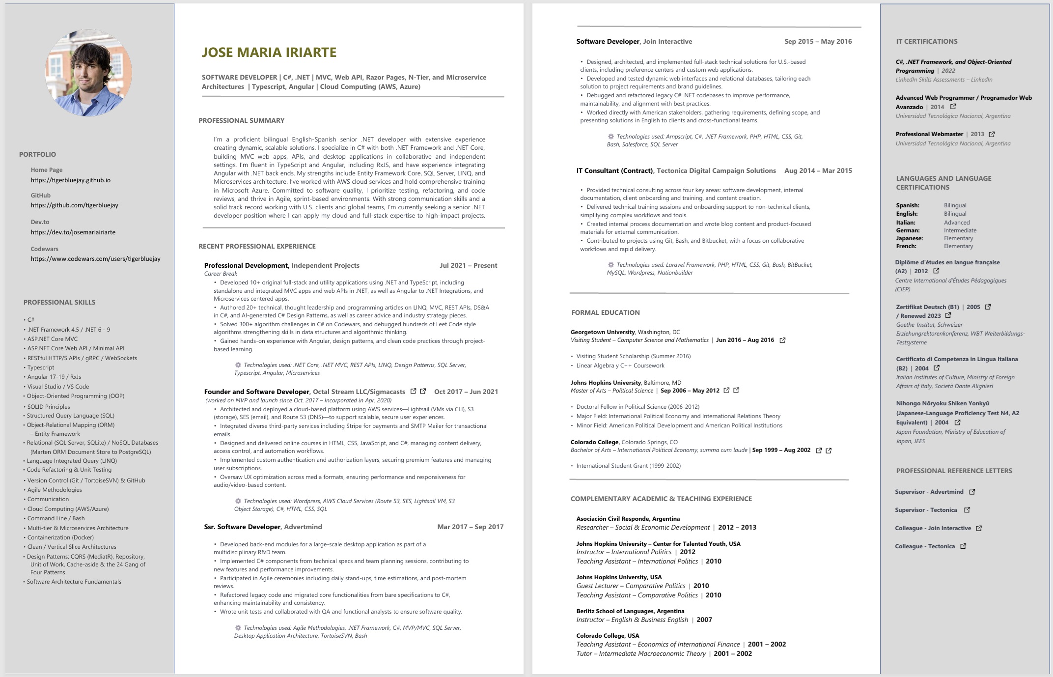 Curriculum Vitae of José María Iriarte